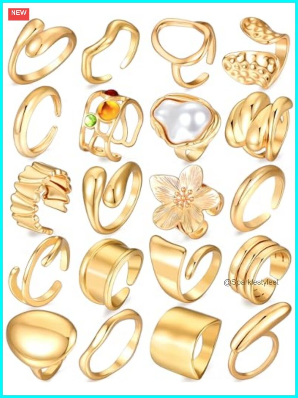 20pc Gold Plated Stacking Rings Set Chunky Boho Statement Rings